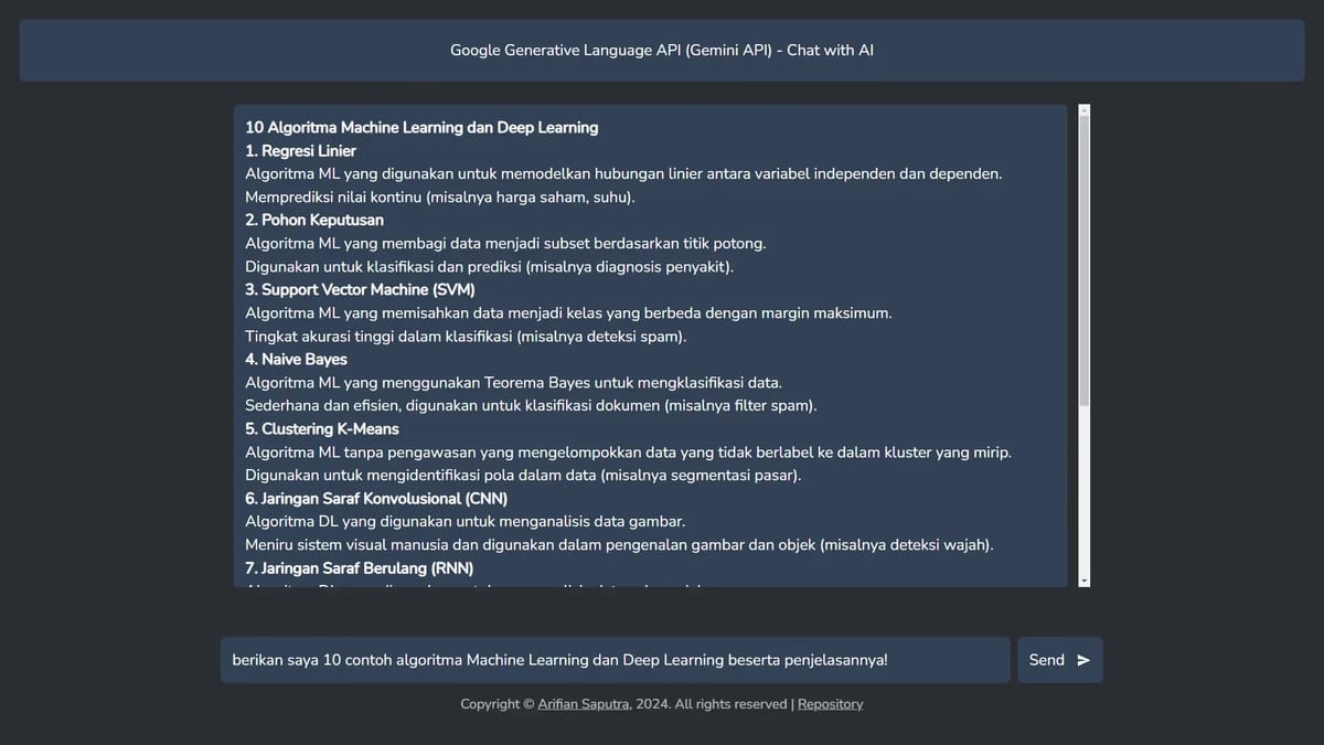 Simple AI Chat with Google Generative Language API (Gemini API)